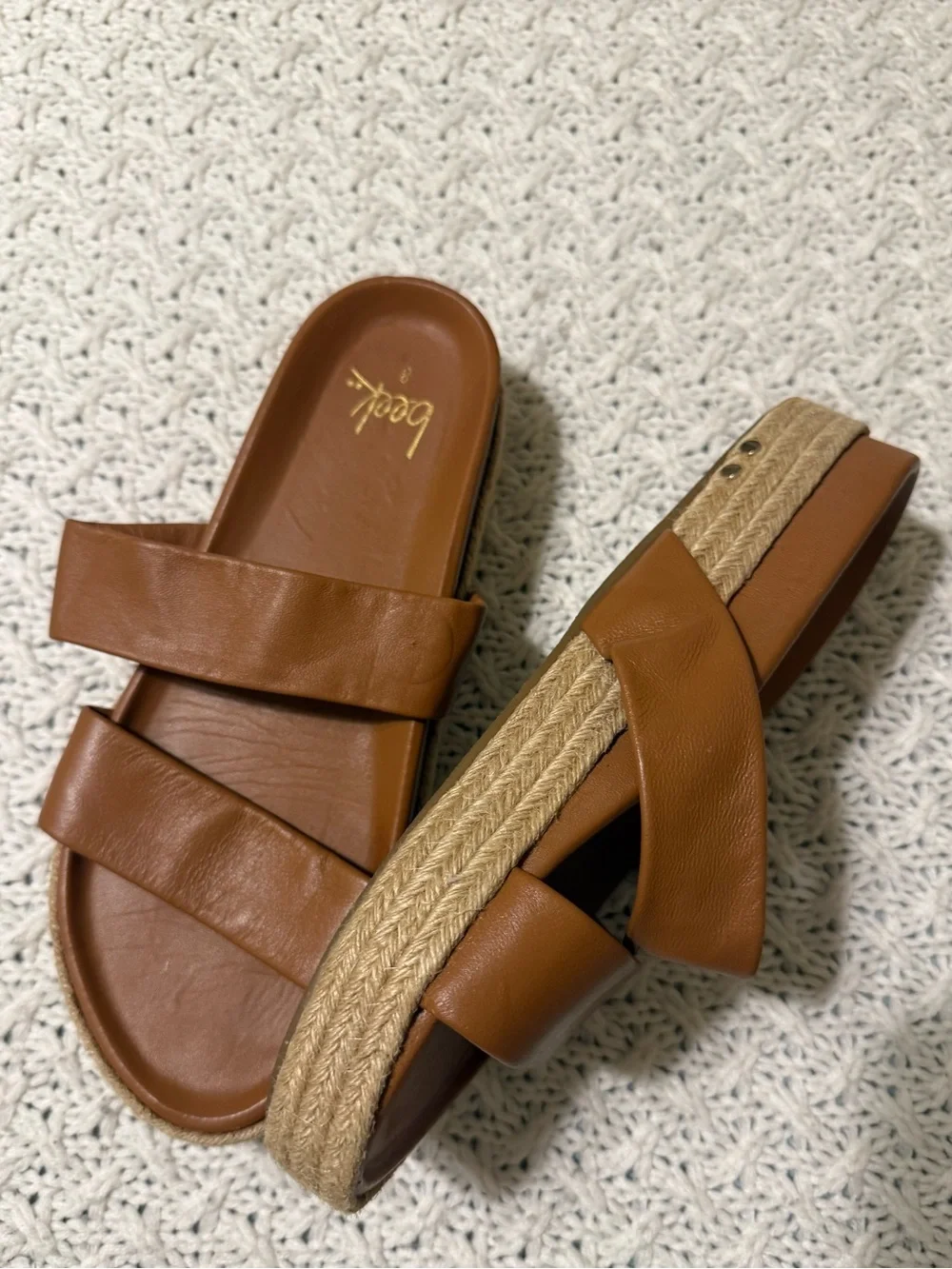 Beek Twinspot Platform Leather Sandals Tan Brown Women's Size 8 slides